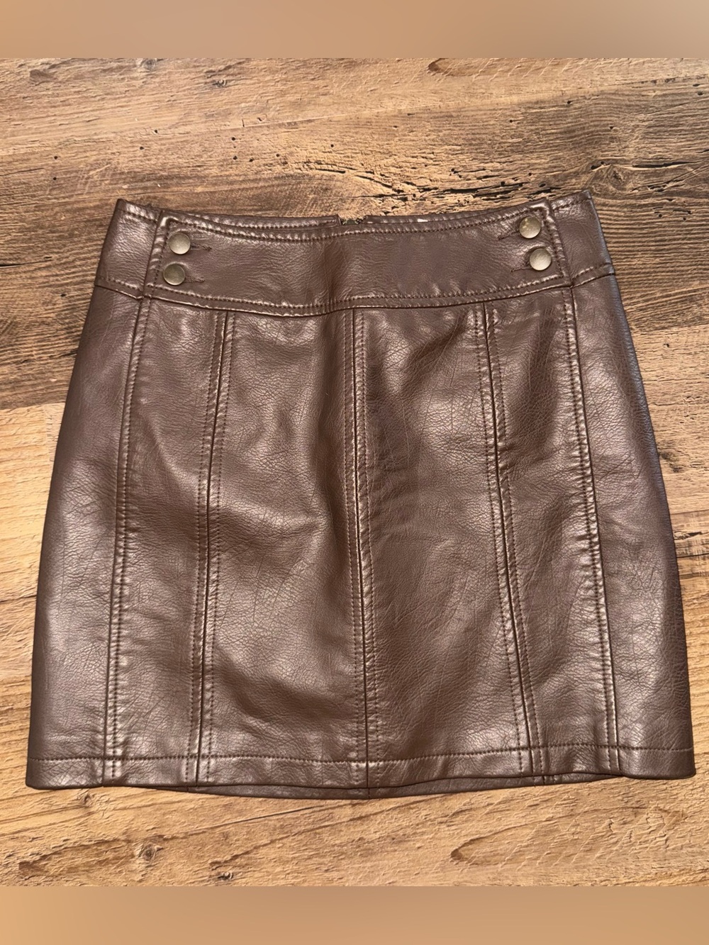 Free People Brown Faux Leather Mini Skirt Women’s 2 Y2K Boho 27 Waist Sexy